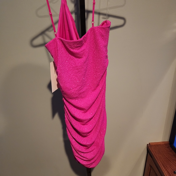 Honey and Rosie Bright Pink Dress One Shoulder - Picture 2 of 3